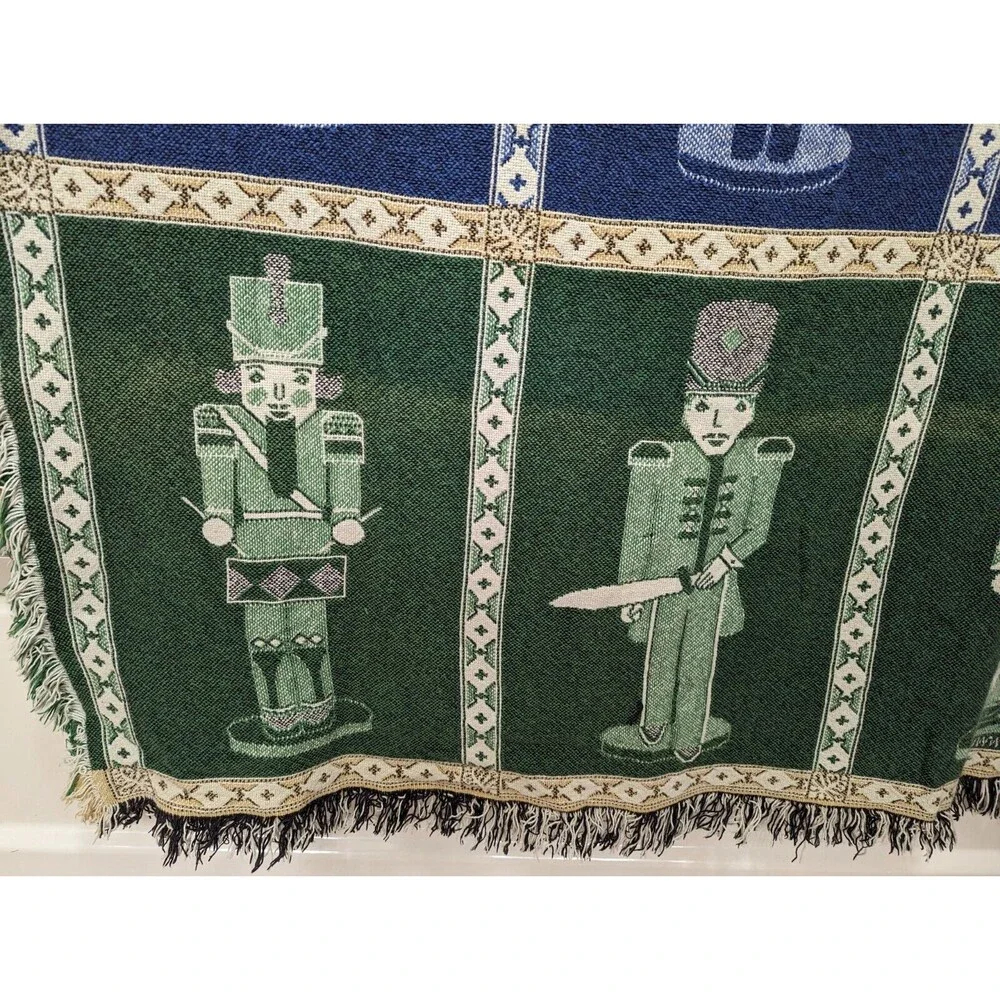 Vintage 1993 MWW Woven Christmas Throw Blanket Nutcrackers Colorful & Ballerina